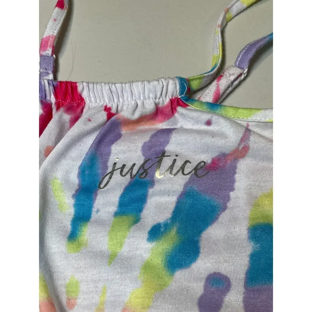Justice Girls Tie‑Dye Sleep Romper – Size S – Lightweight White